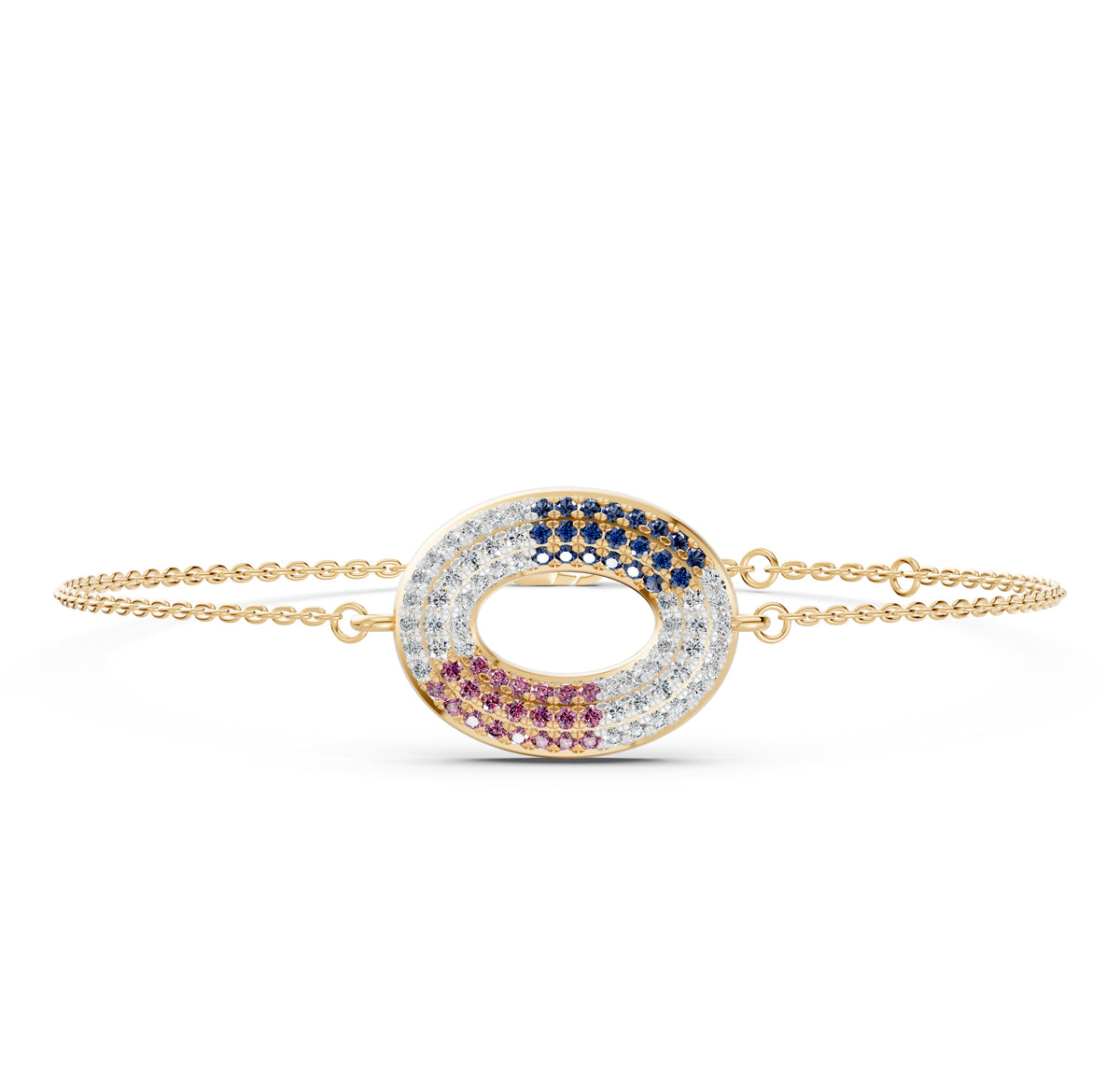 Dual Bloom Diamond Oval Chain Bracelet