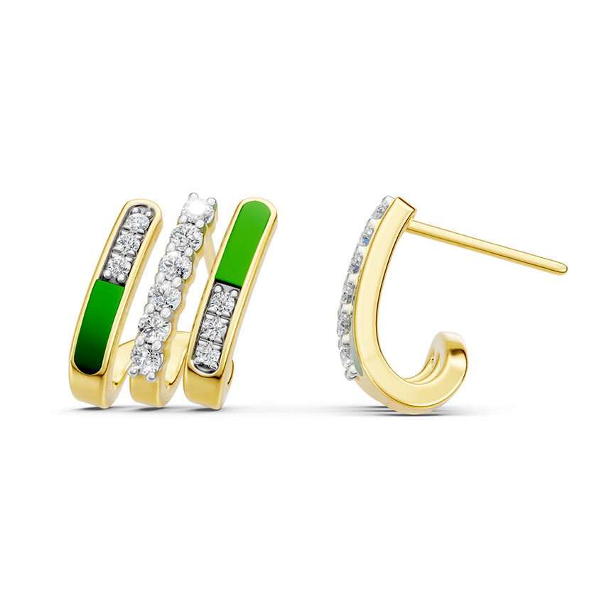 Triple Line Enamelled Diamond Hoops