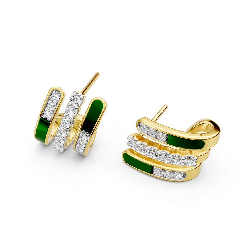 Triple Line Enamelled Diamond Hoops