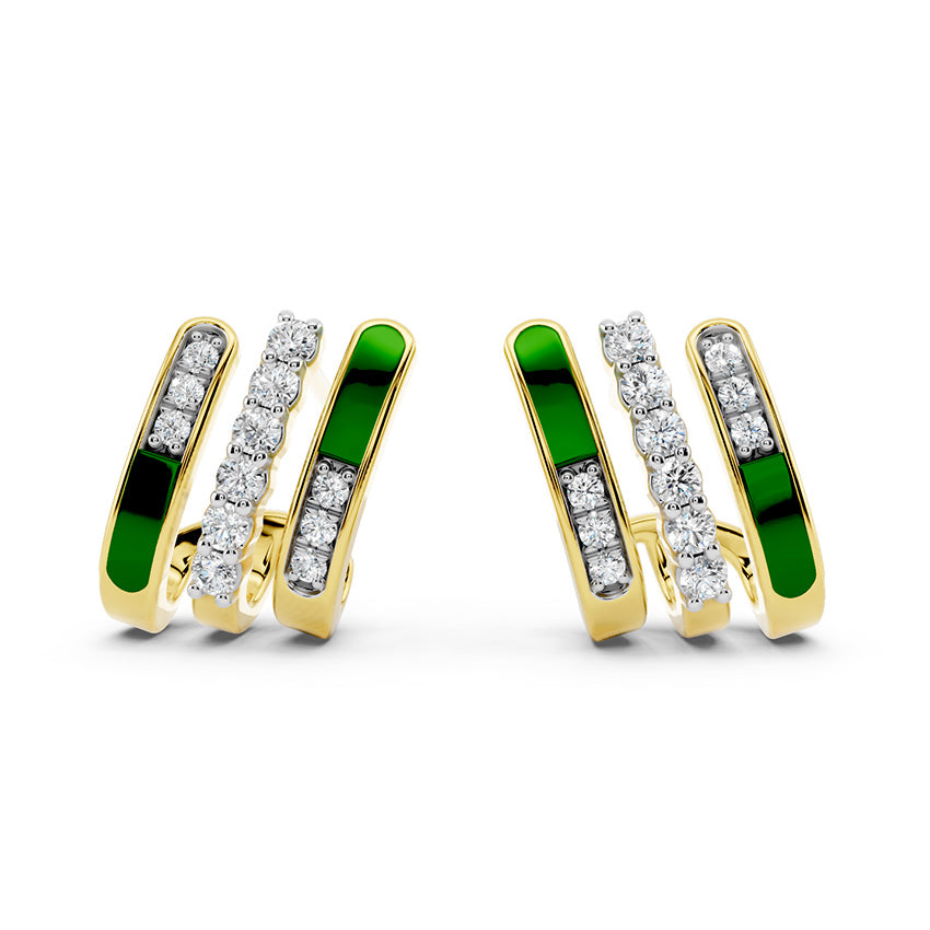 Triple Line Enamelled Diamond Hoops