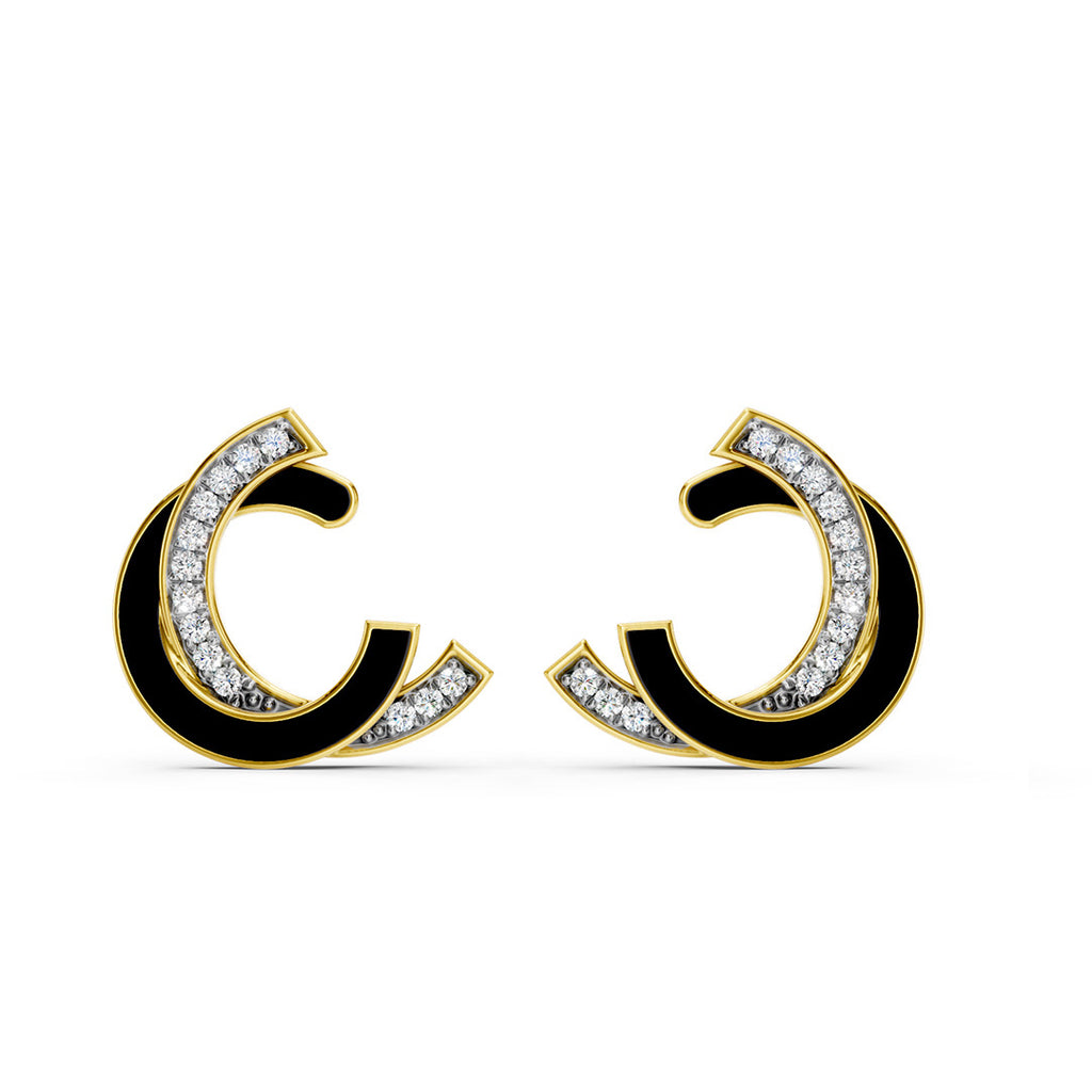 Criss Cross Enamelled Diamond Earrings