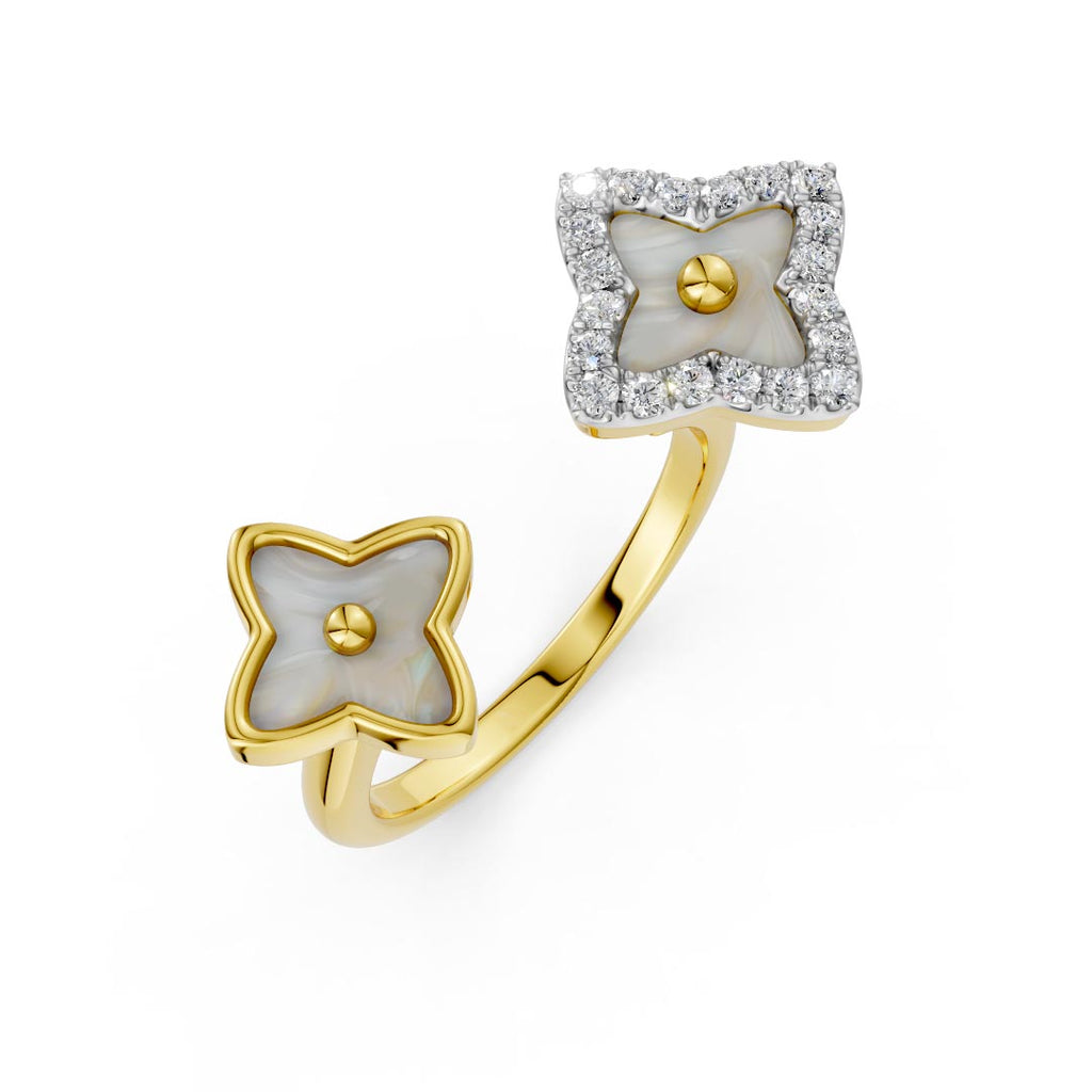 Venetian Clover Mother Of Pearl And Diamond Ring