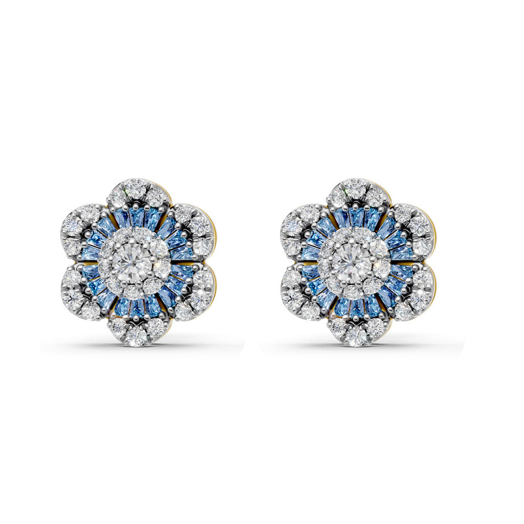 Floral Halo Gemstone Diamond Earrings