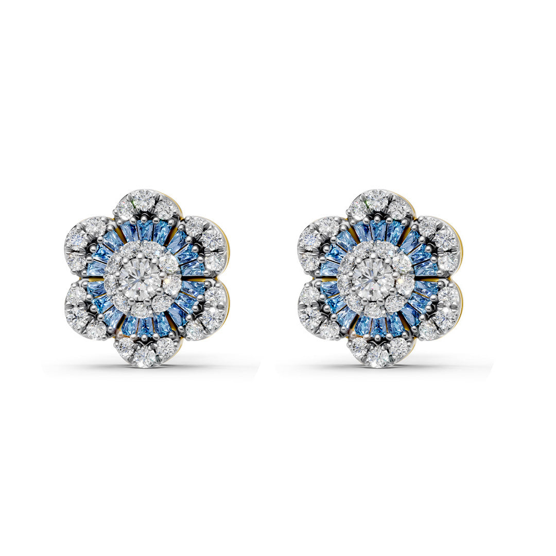 Floral Halo Gemstone Diamond Earrings