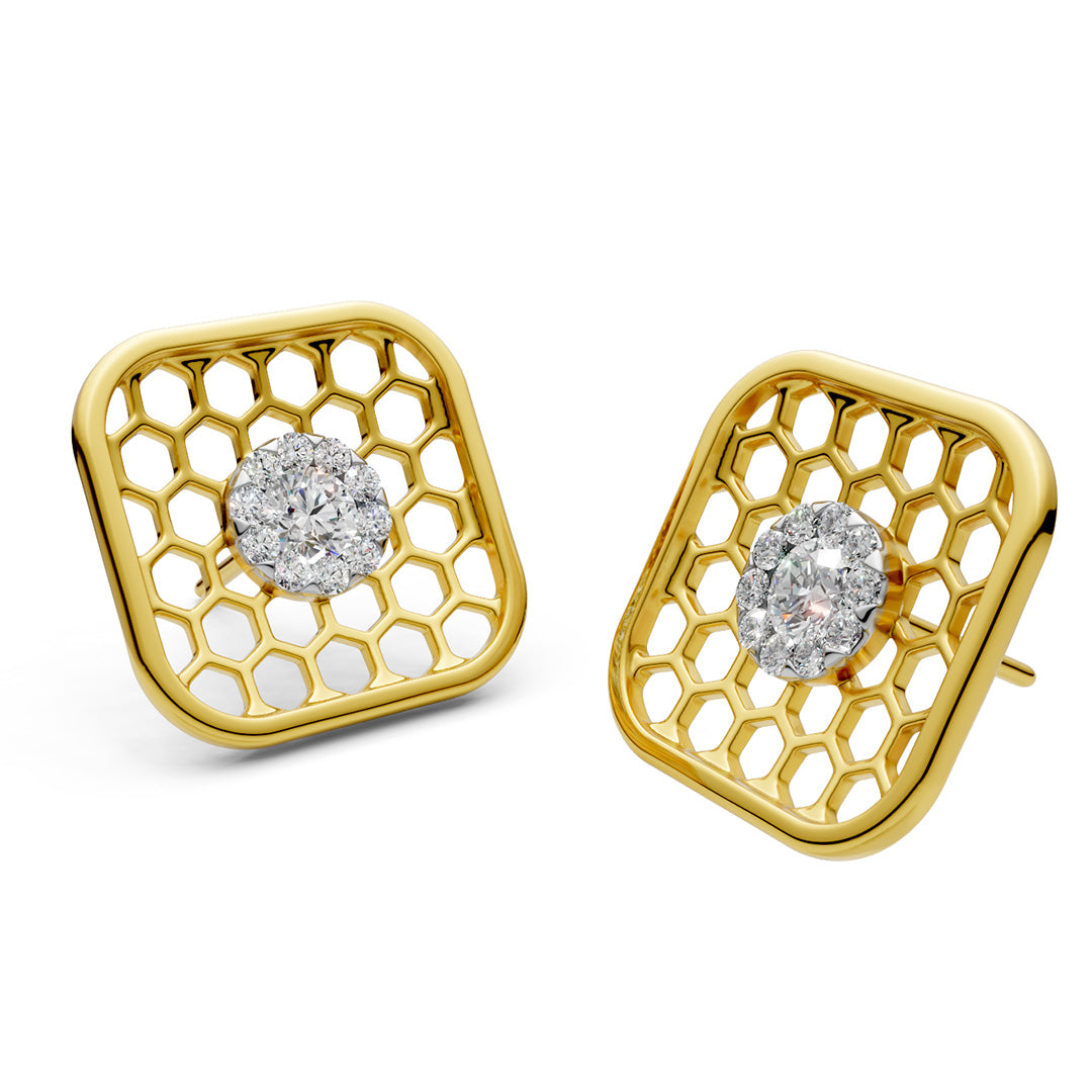 Honeycomb Halo Diamond Studs