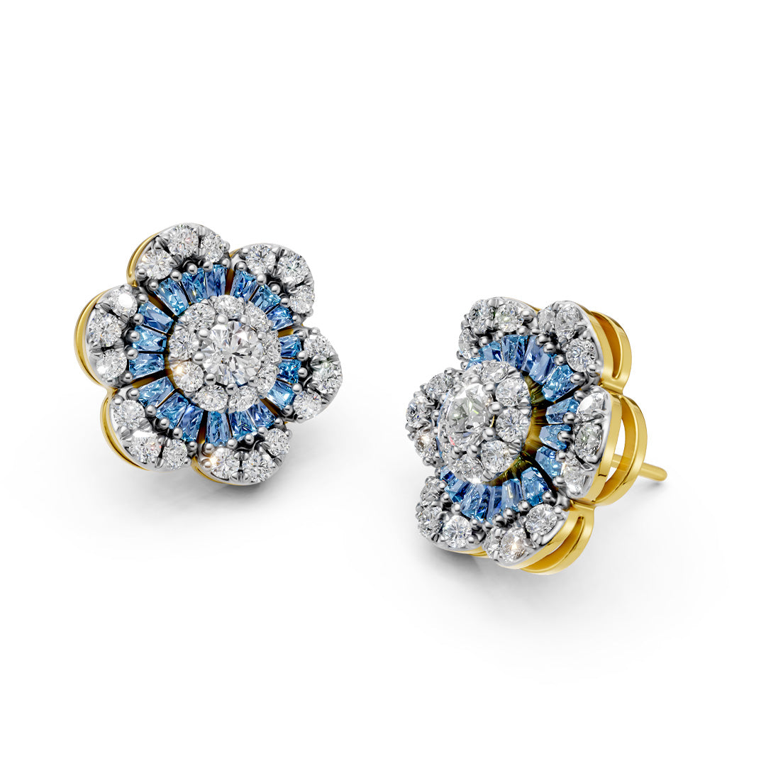 Floral Halo Gemstone Diamond Earrings