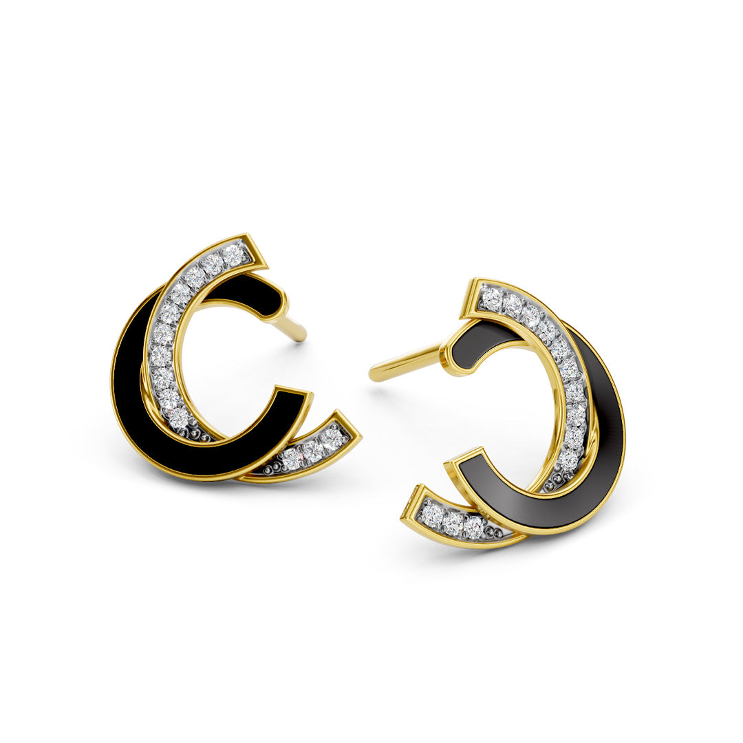 Criss Cross Enamelled Diamond Earrings