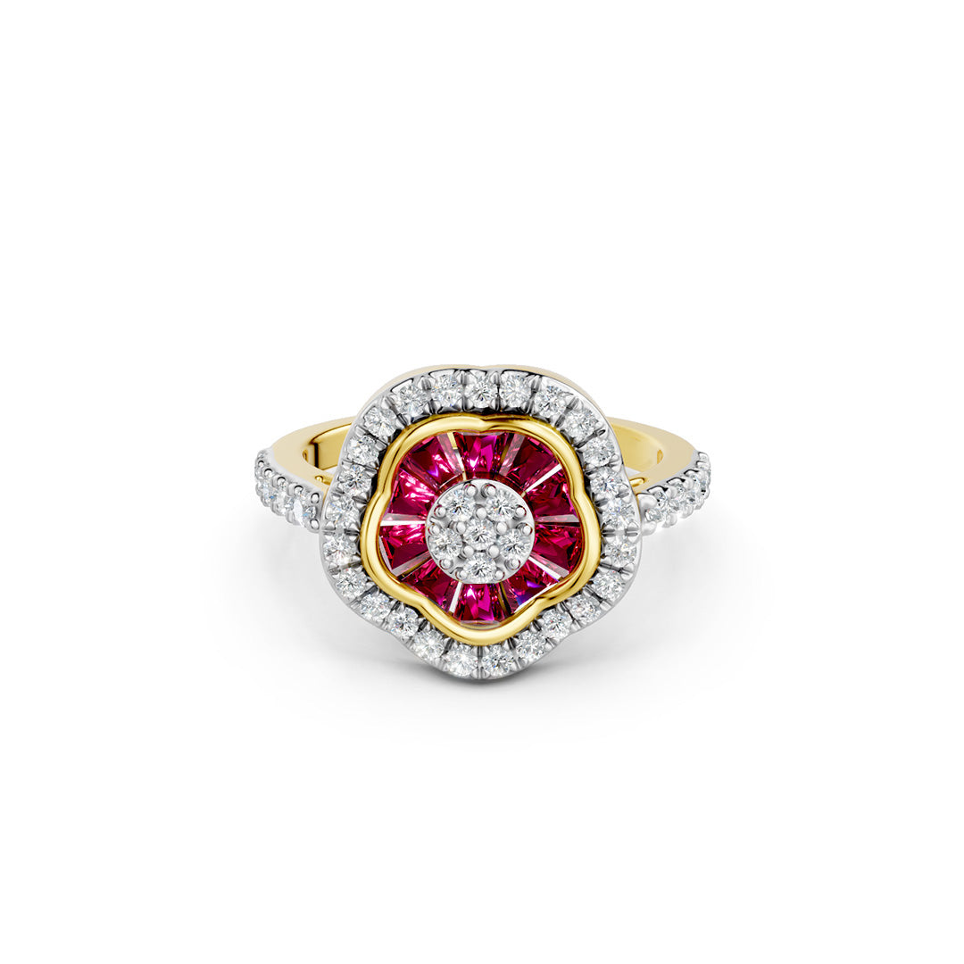 Rosette Floral Gemstone Diamond Ring