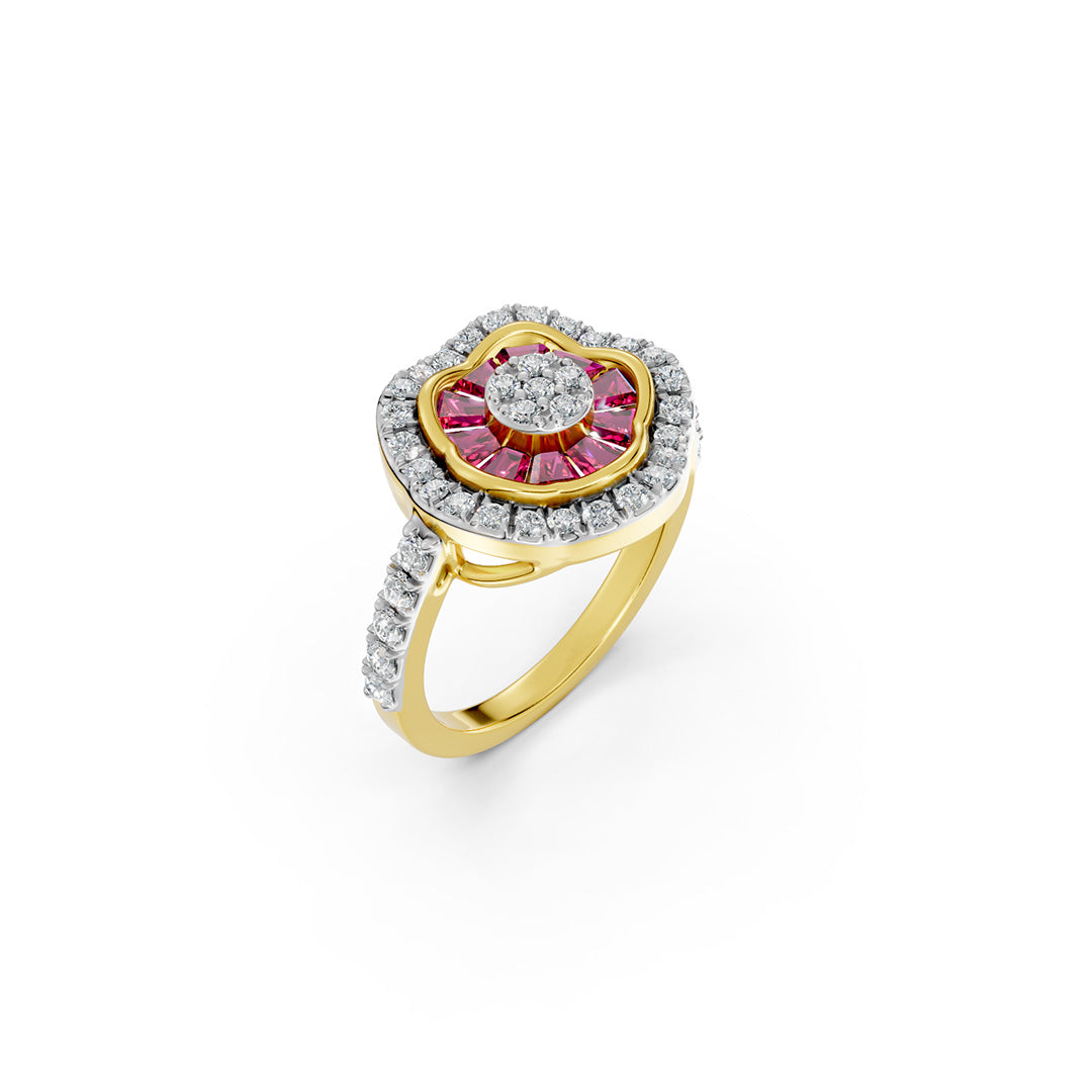 Rosette Floral Gemstone Diamond Ring