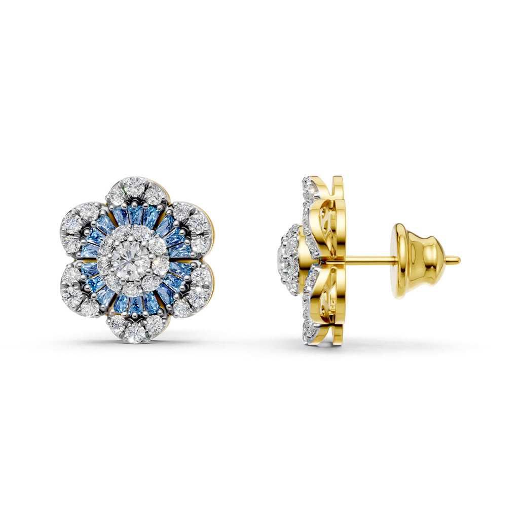 Floral Halo Gemstone Diamond Earrings