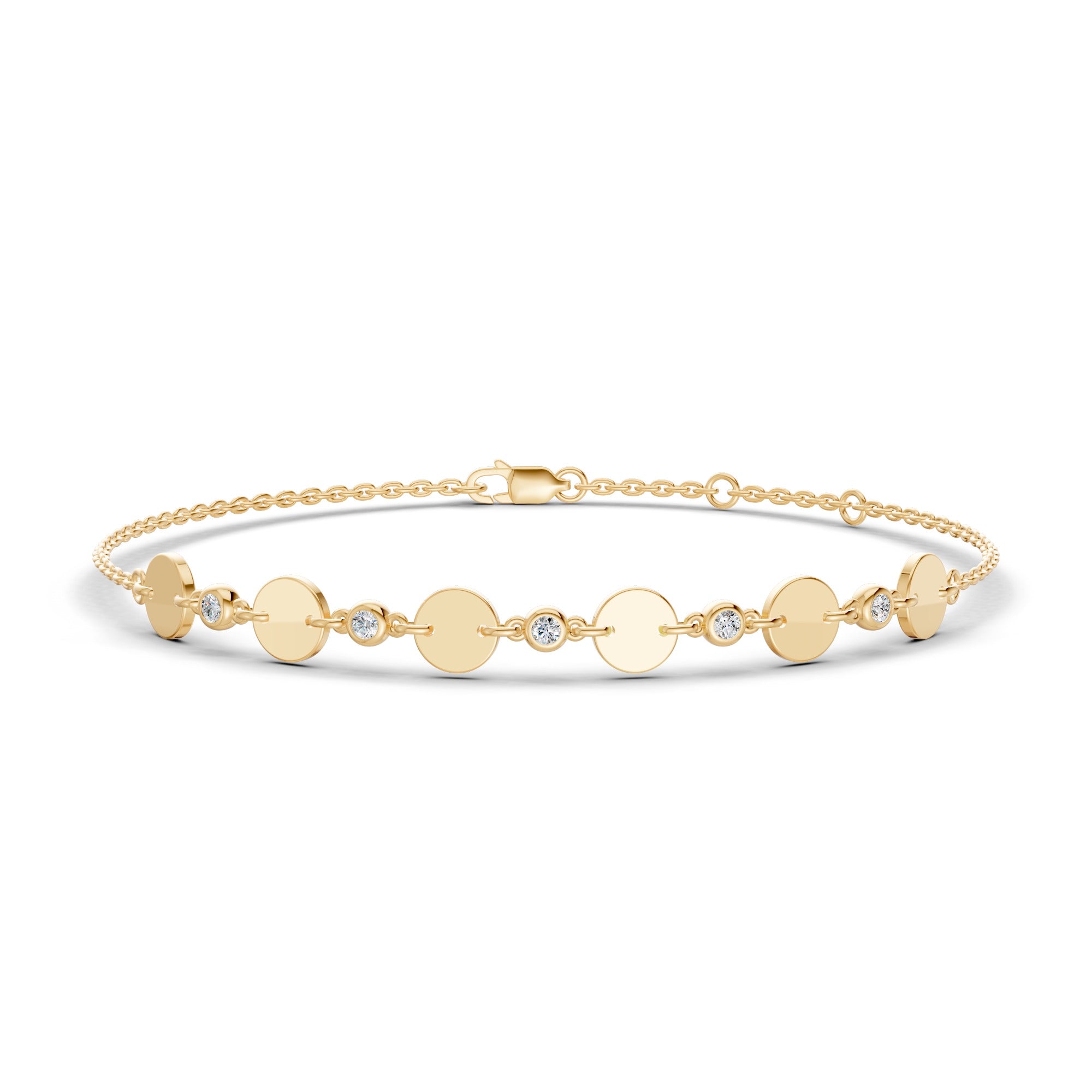 Gold Disc And Diamond Station Bracelet