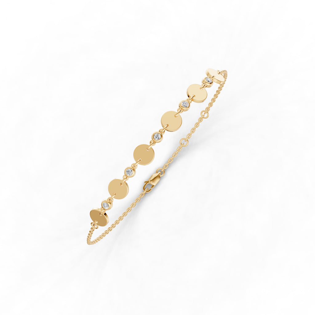 Gold Disc And Diamond Station Bracelet