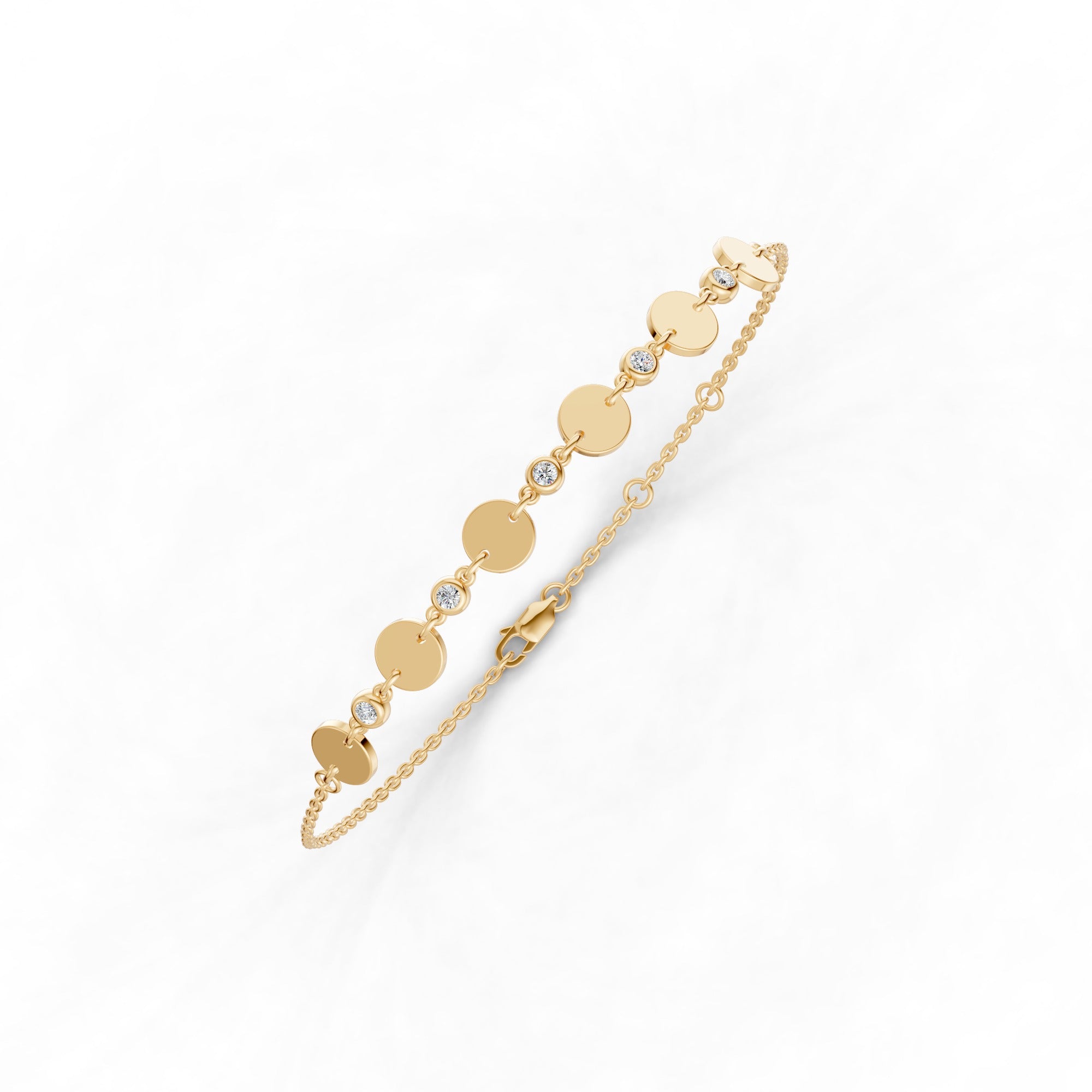 Gold Disc And Diamond Station Bracelet