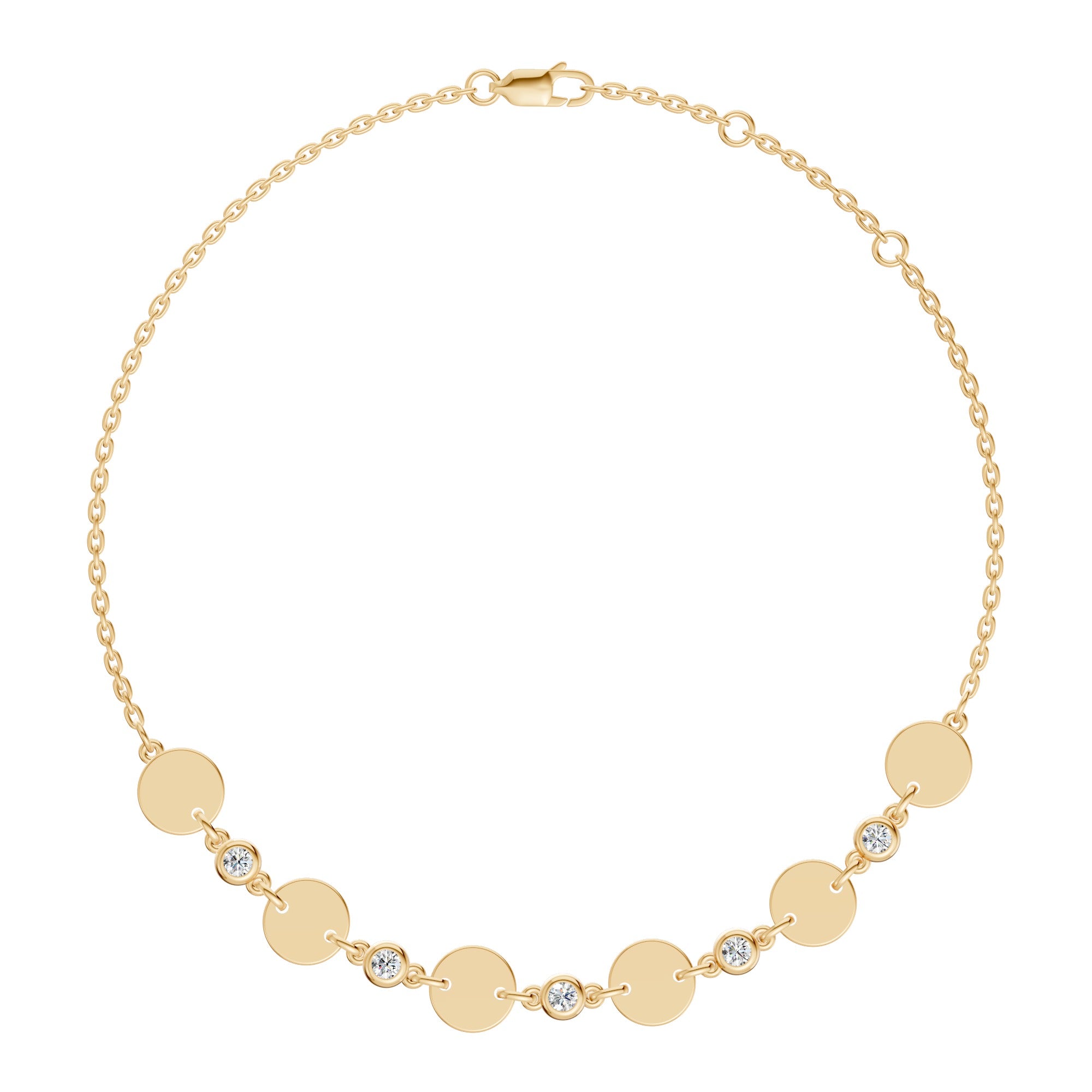Gold Disc And Diamond Station Bracelet