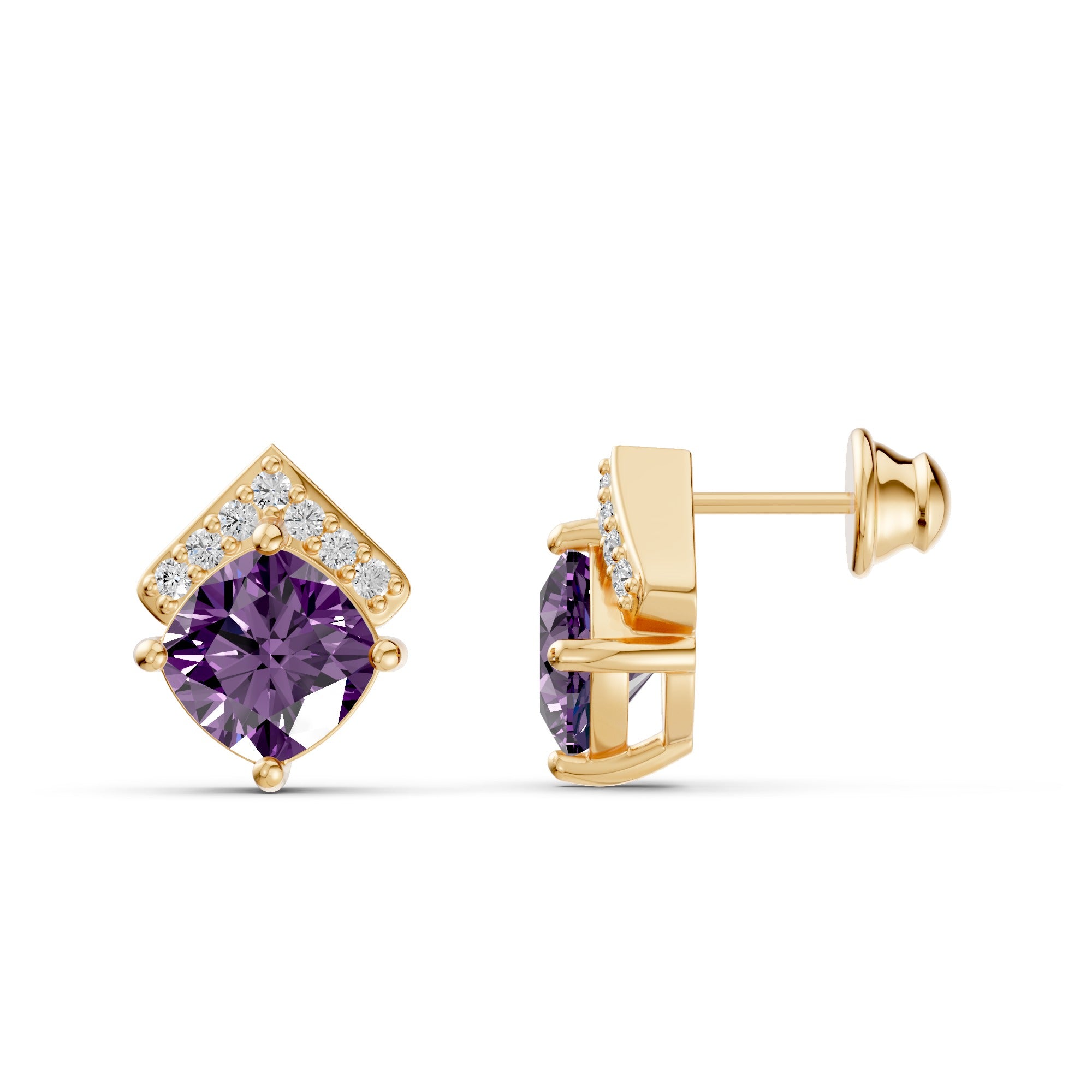 Violet Prism Gemstone Diamond Studs