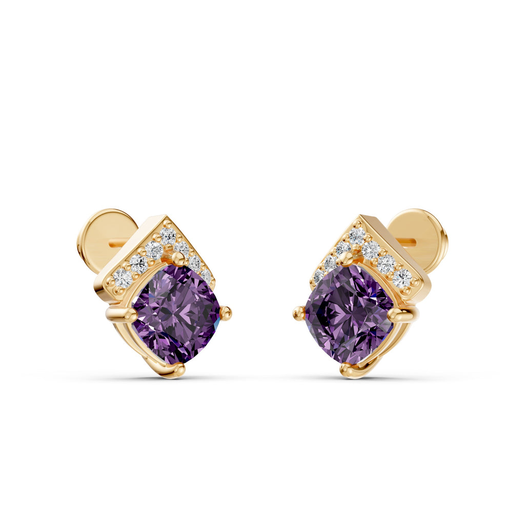 Violet Prism Gemstone Diamond Studs