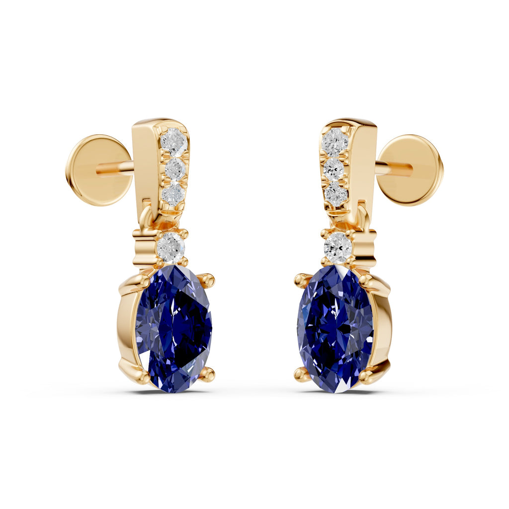 Blue Gemstone Diamond Drop Earring