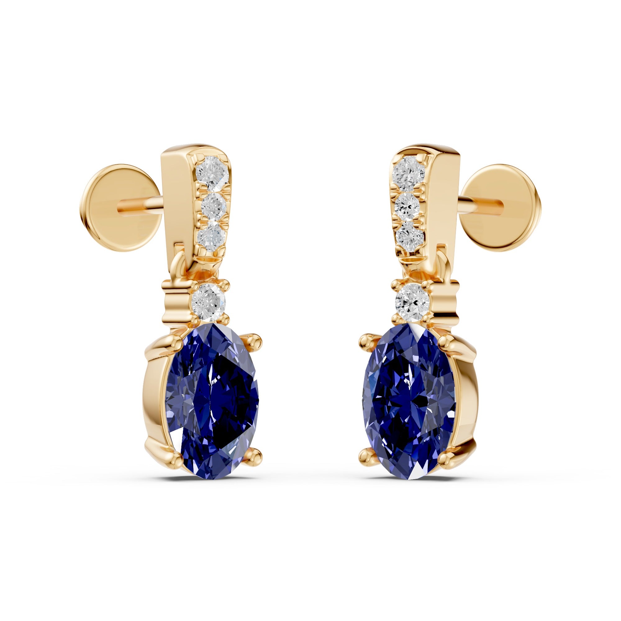 Blue Gemstone Diamond Drop Earring