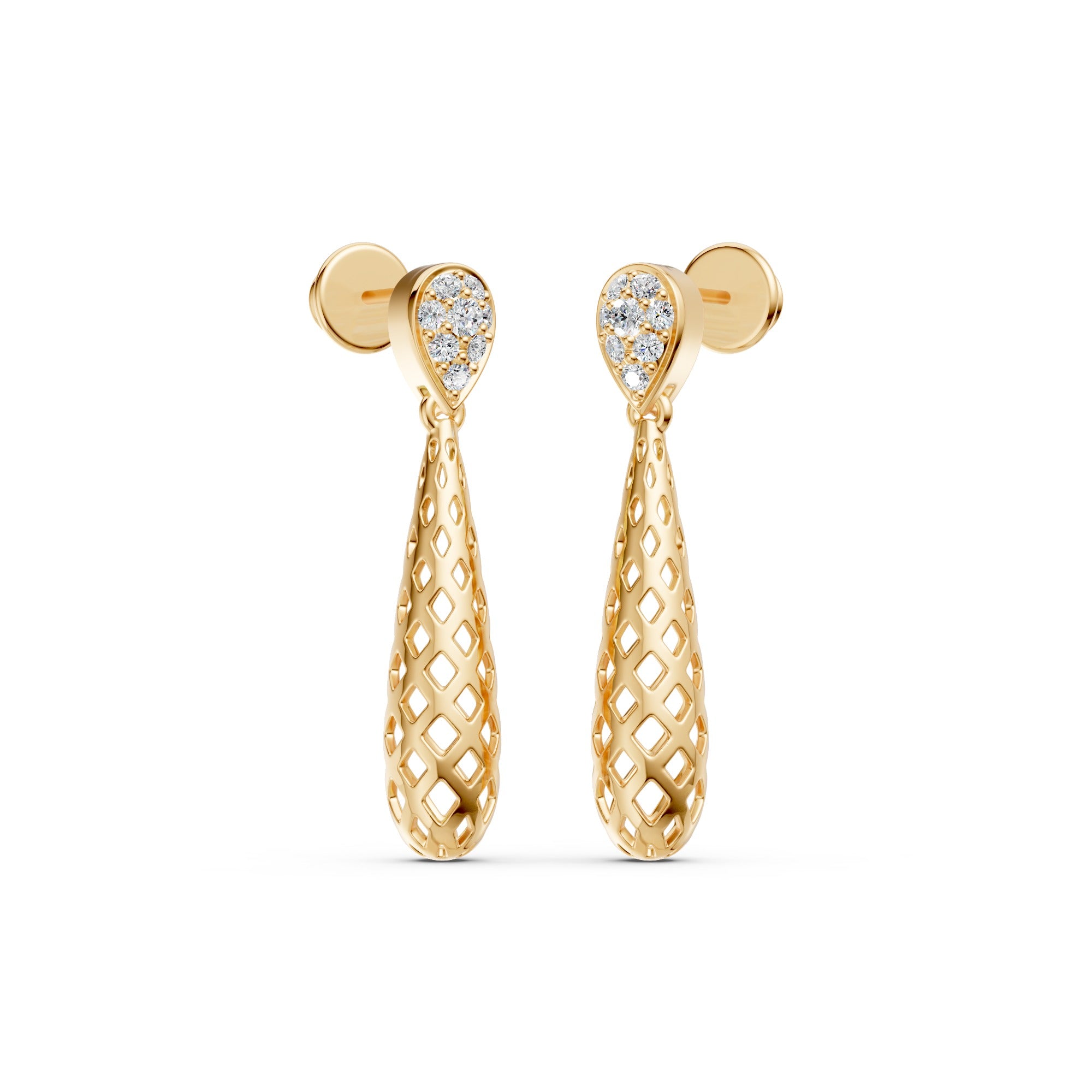 Spiral Pear Diamond Earrings