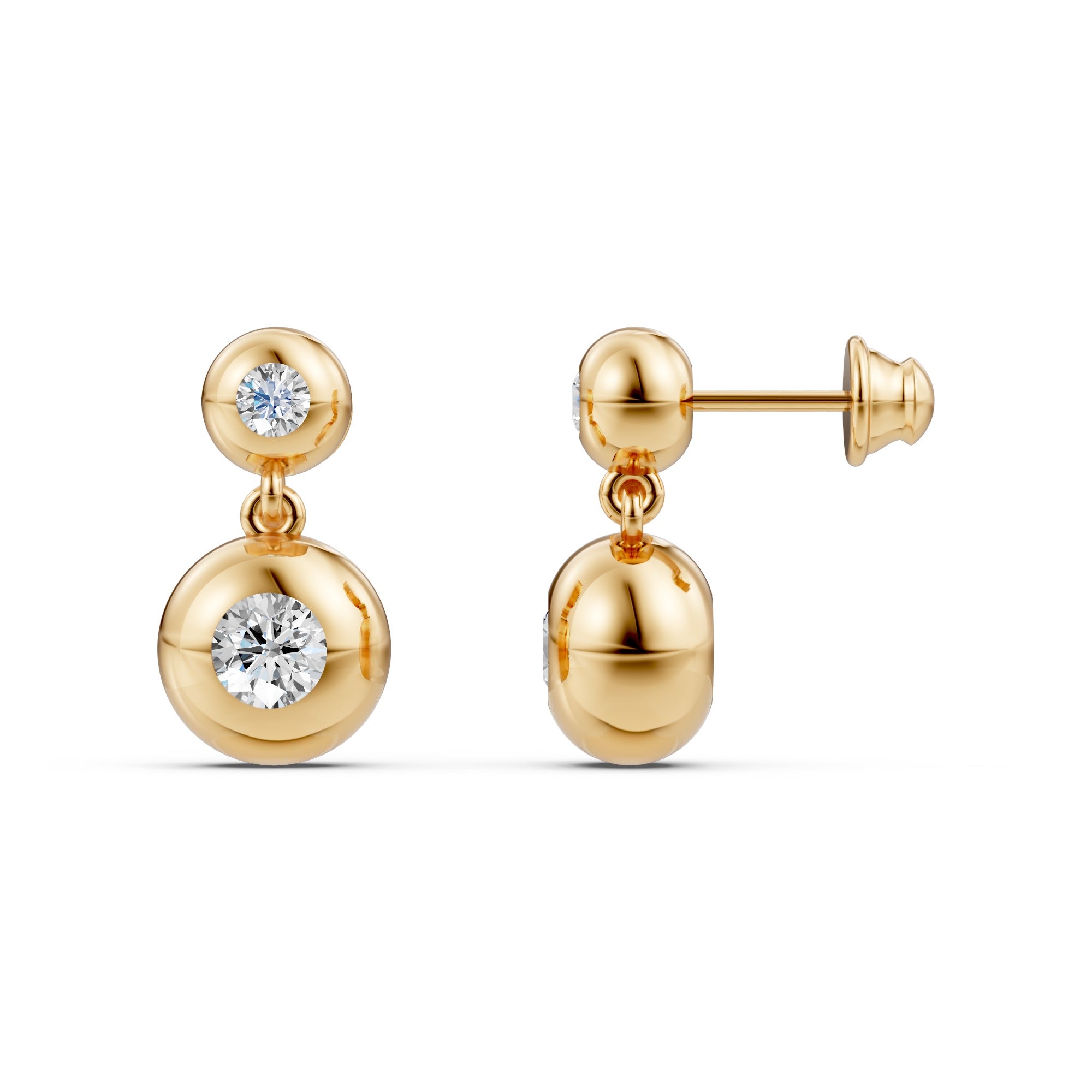 Double Gold Bead Diamond Earrings