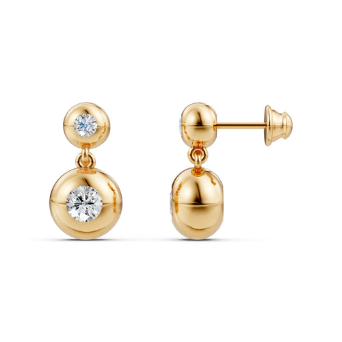 Double Gold Bead Diamond Earrings