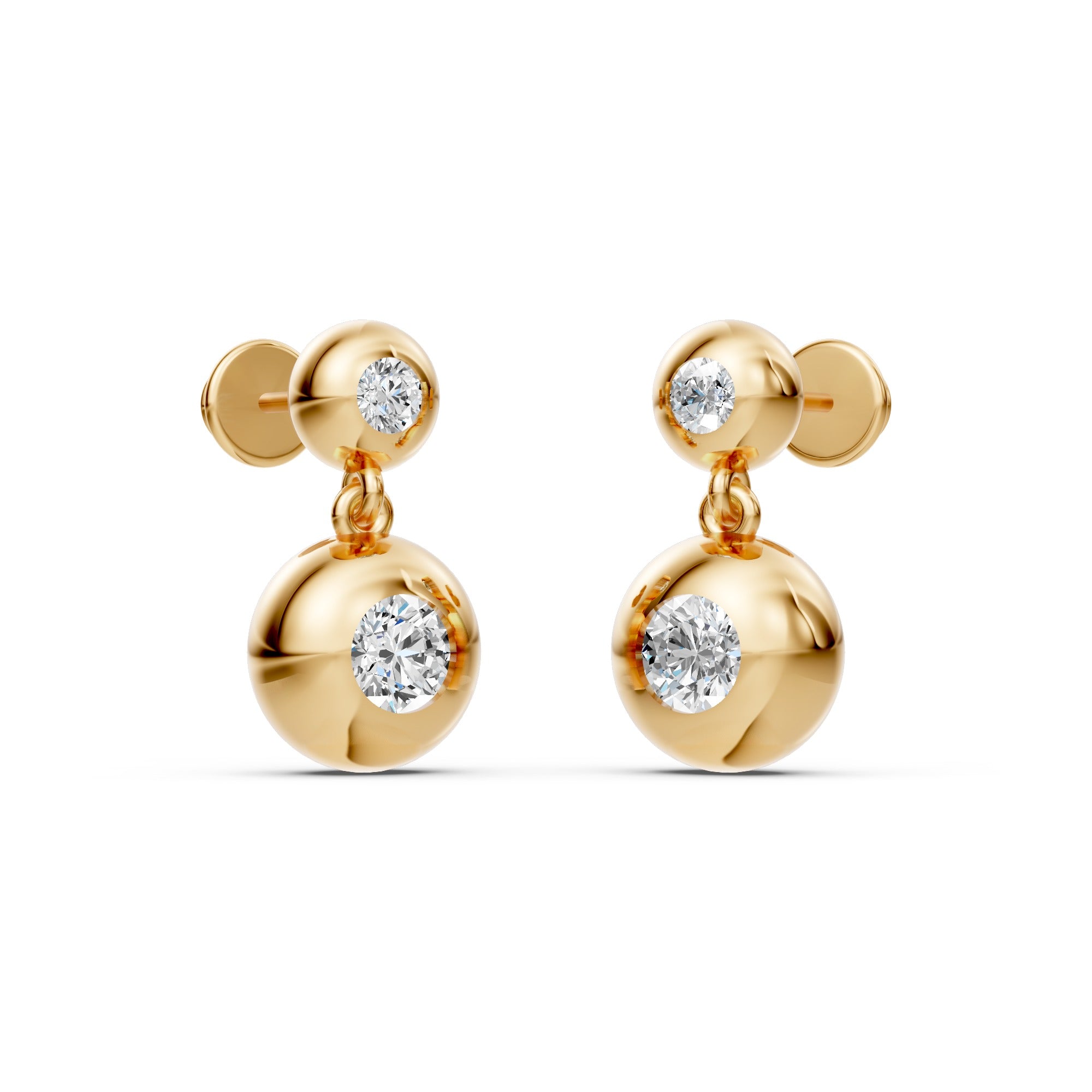 Double Gold Bead Diamond Earrings