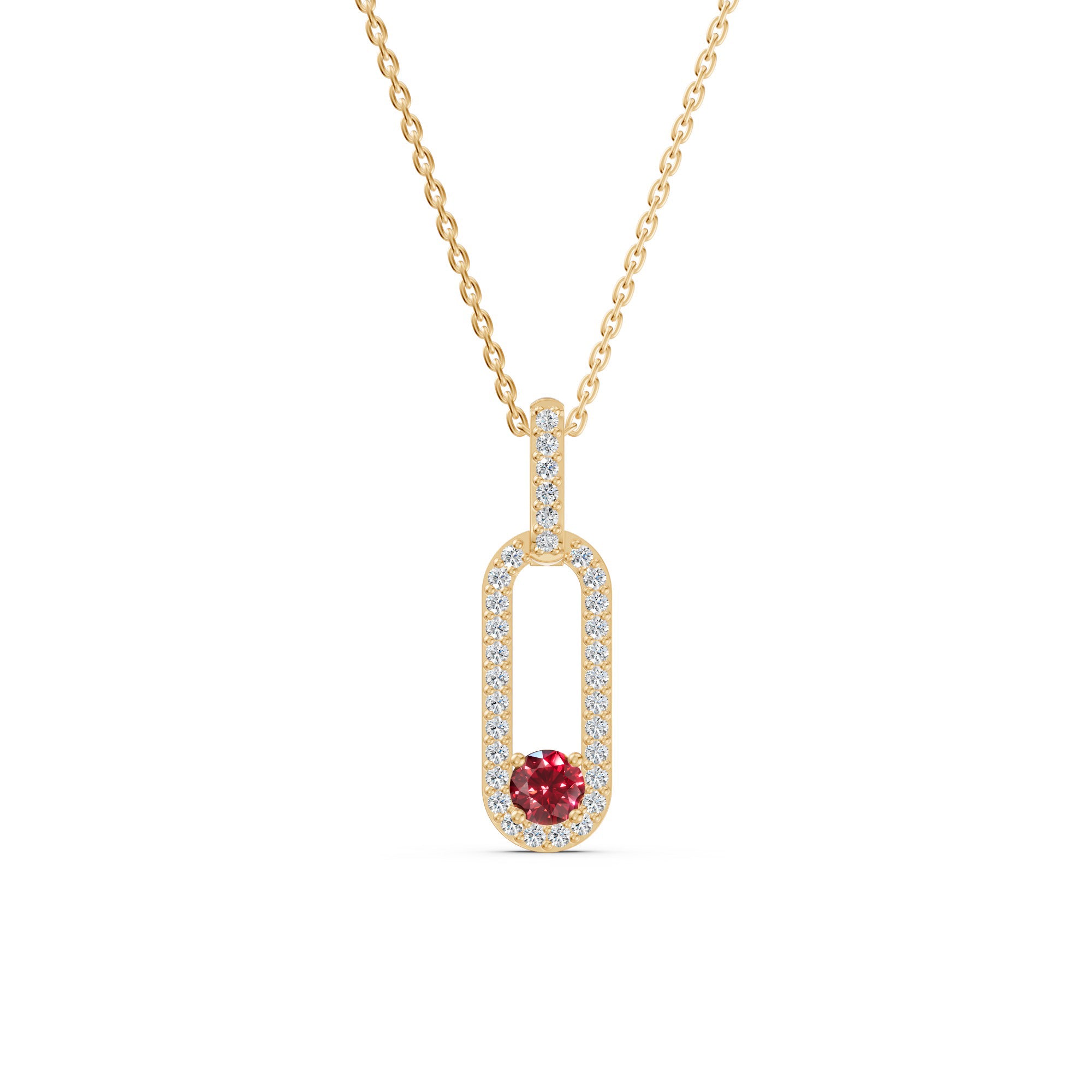 Paperclip Gemstone and Diamond Pendant
