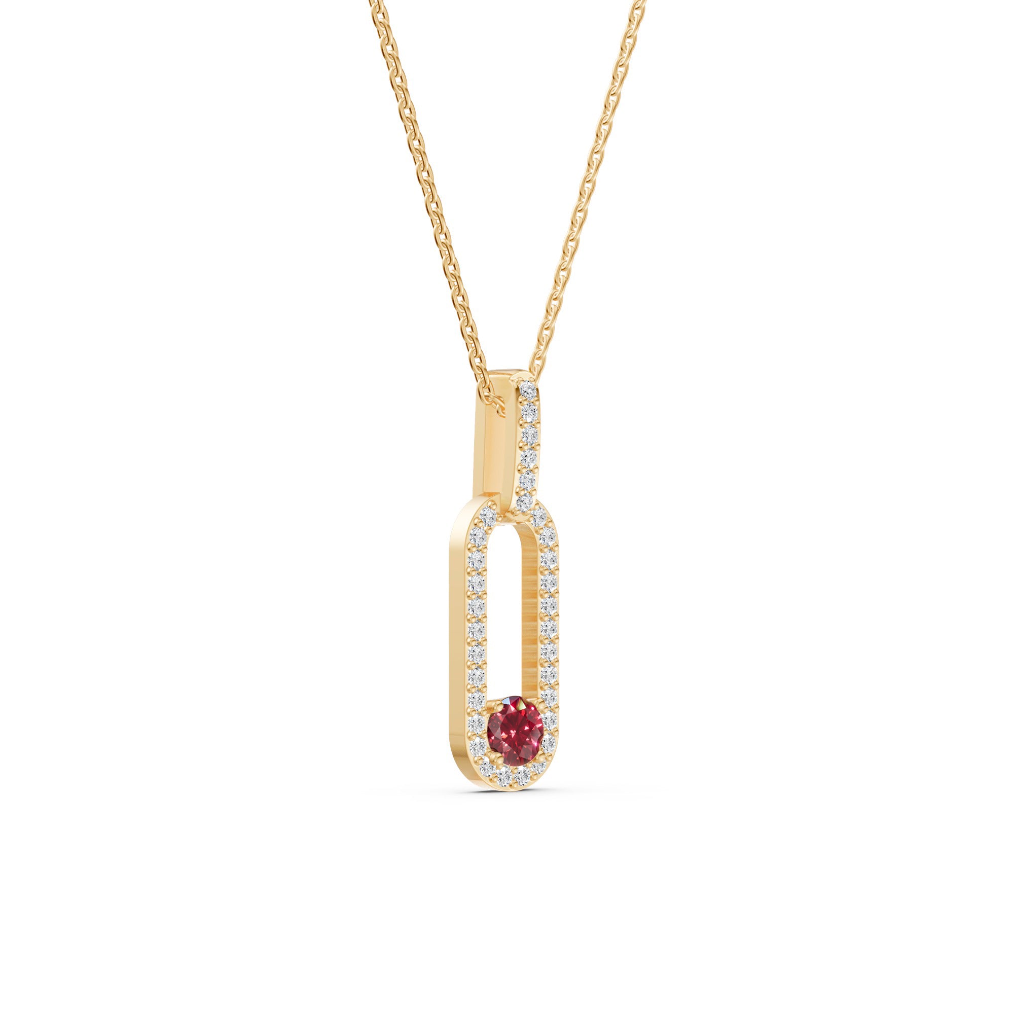 Paperclip Gemstone and Diamond Pendant
