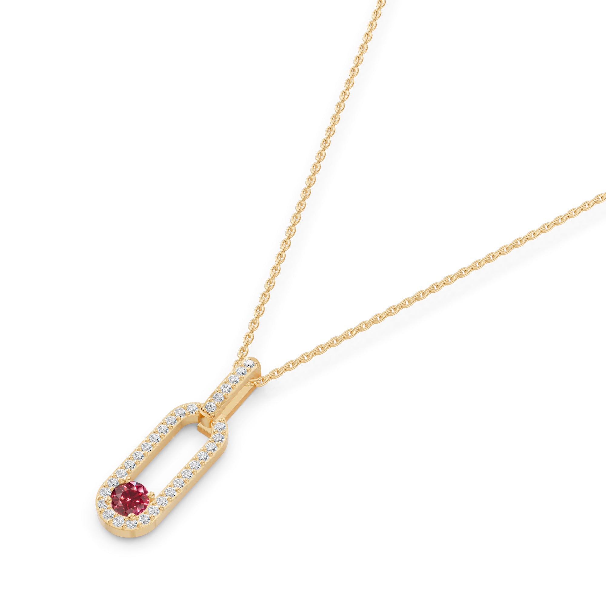 Paperclip Gemstone and Diamond Pendant