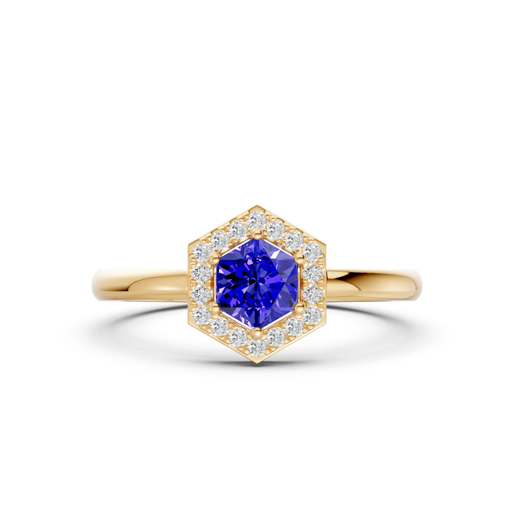 Twilight Hexa Halo Gemstone Diamond Ring