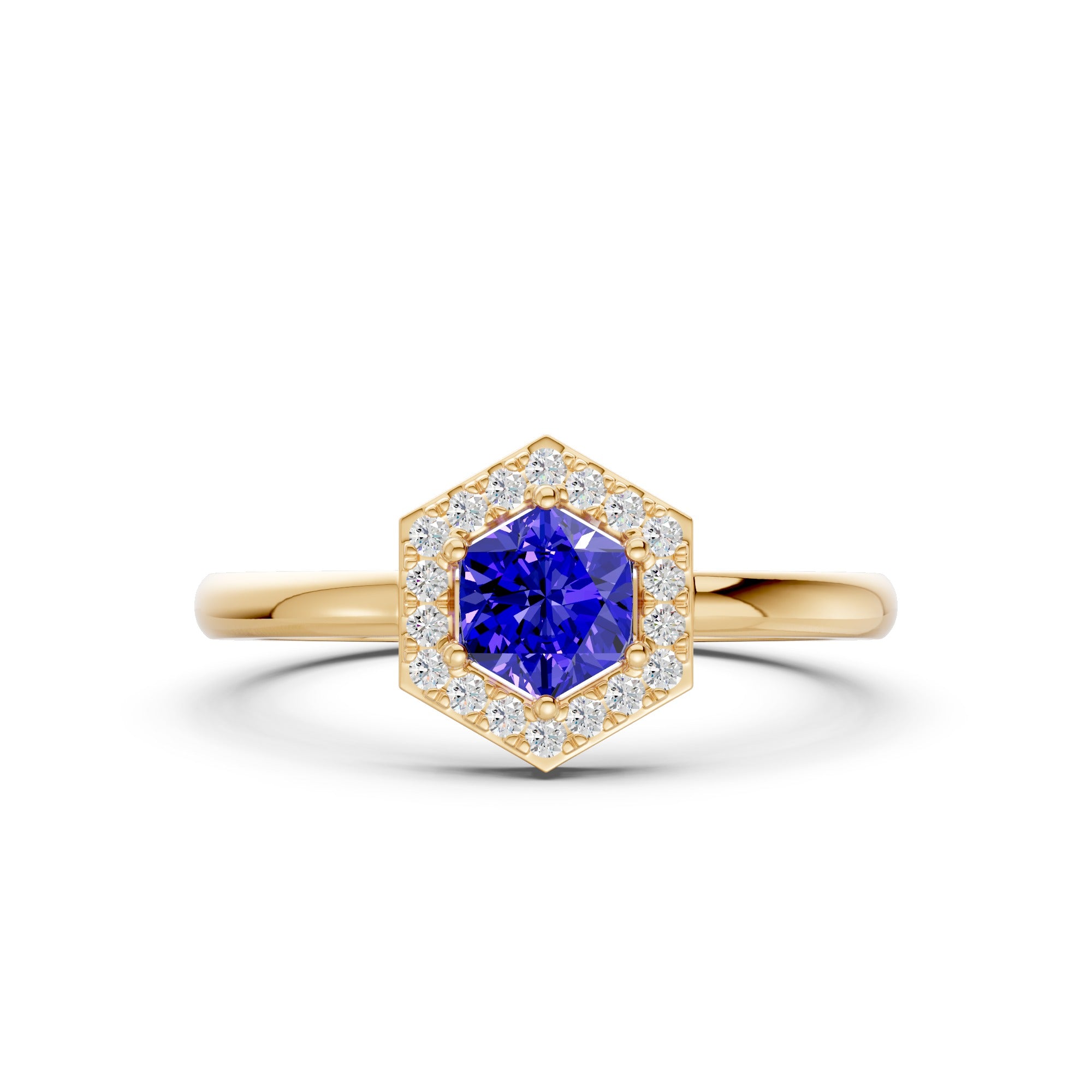 Twilight Hexa Halo Gemstone Diamond Ring