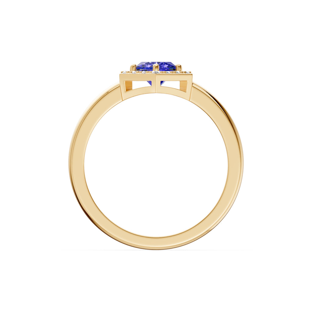 Twilight Hexa Halo Gemstone Diamond Ring