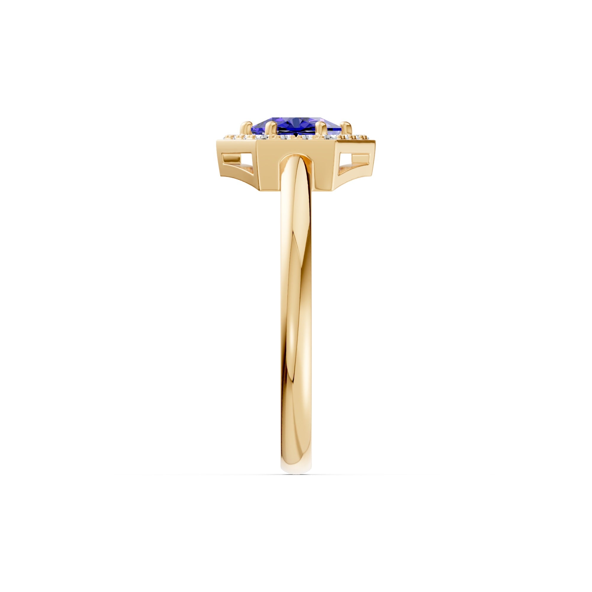 Twilight Hexa Halo Gemstone Diamond Ring