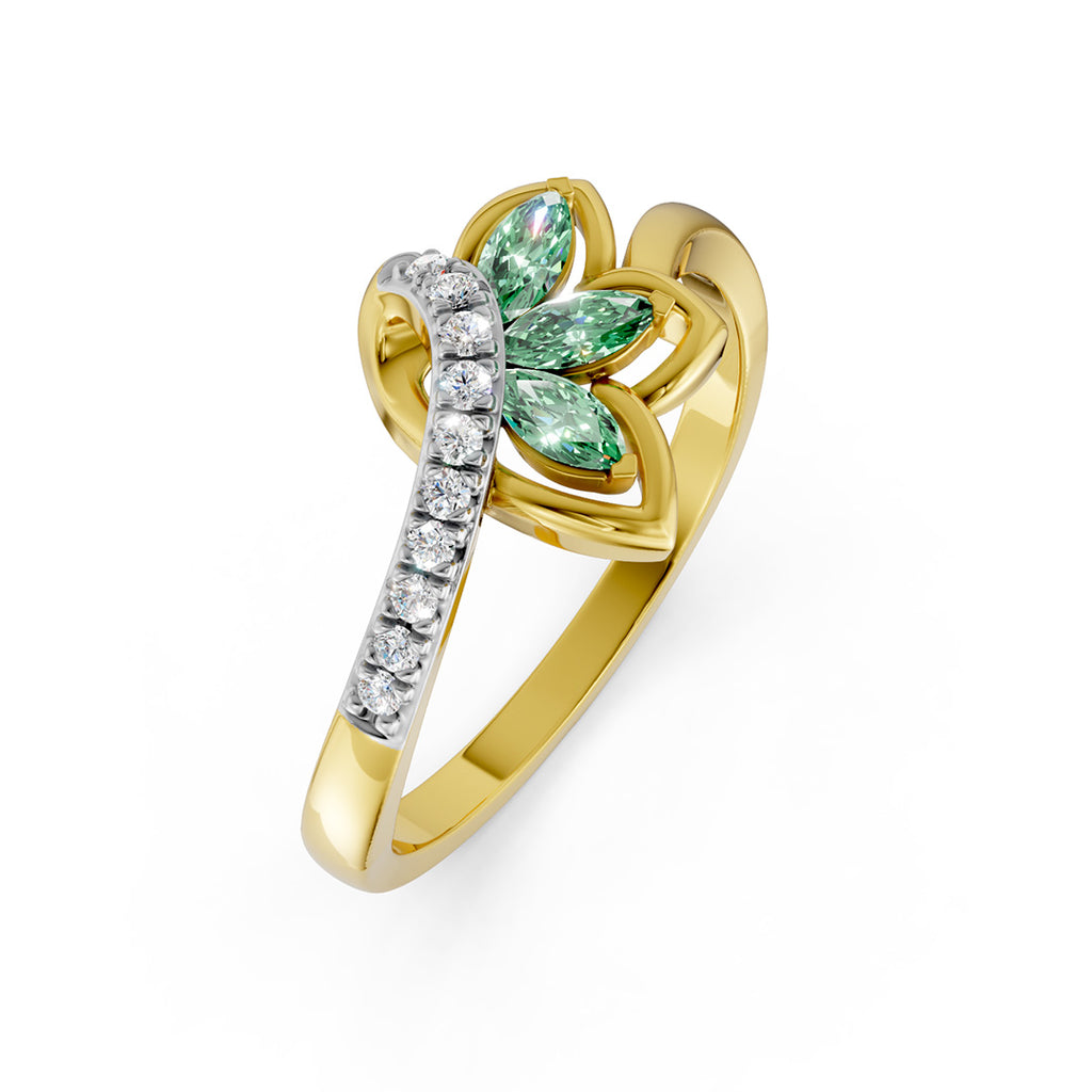 Olive Leaf Green Gemstone Diamond Ring