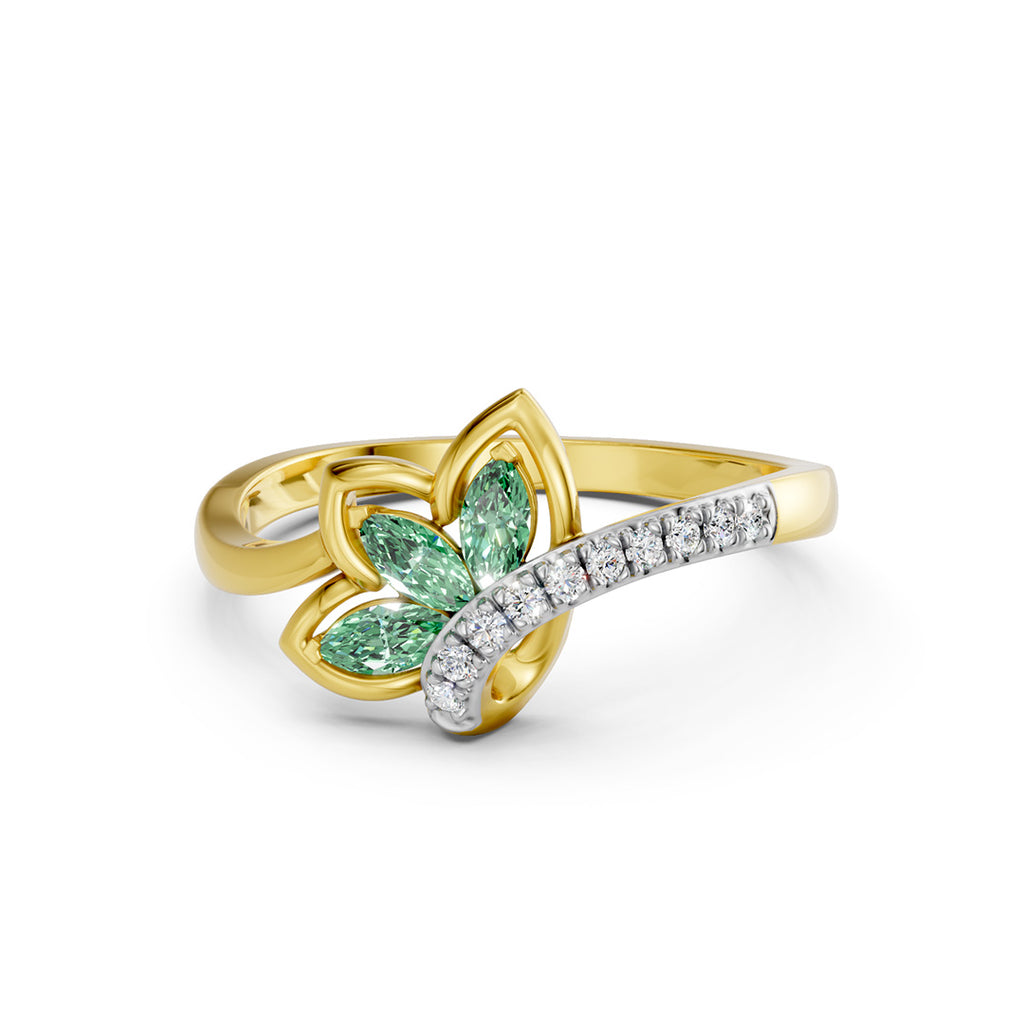 Olive Leaf Green Gemstone Diamond Ring