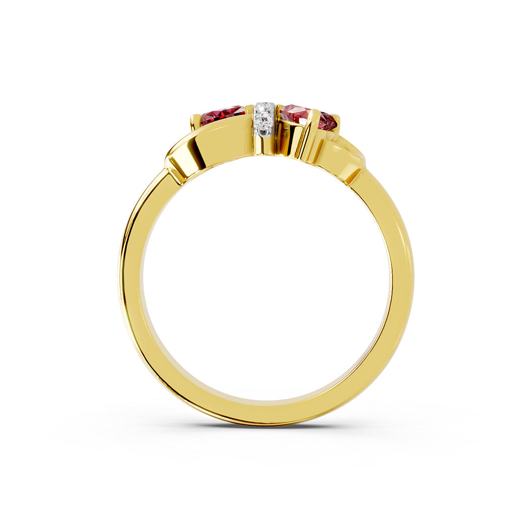 Dual Heart Bow Gemstone Diamond Ring