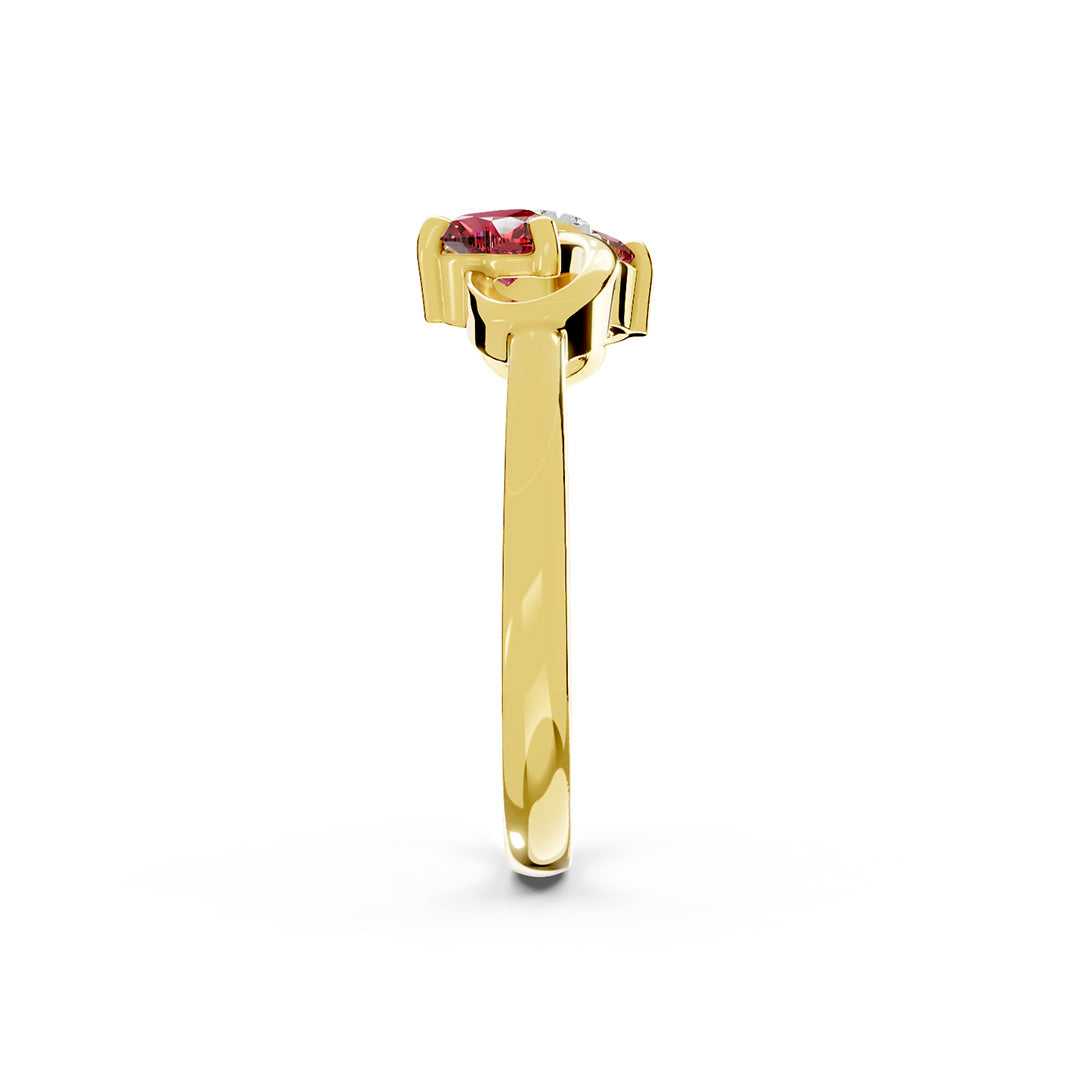 Dual Heart Bow Gemstone Diamond Ring