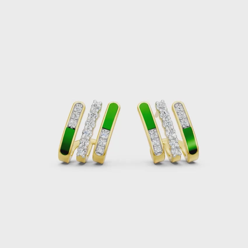 Triple Line Enamelled Diamond Hoops