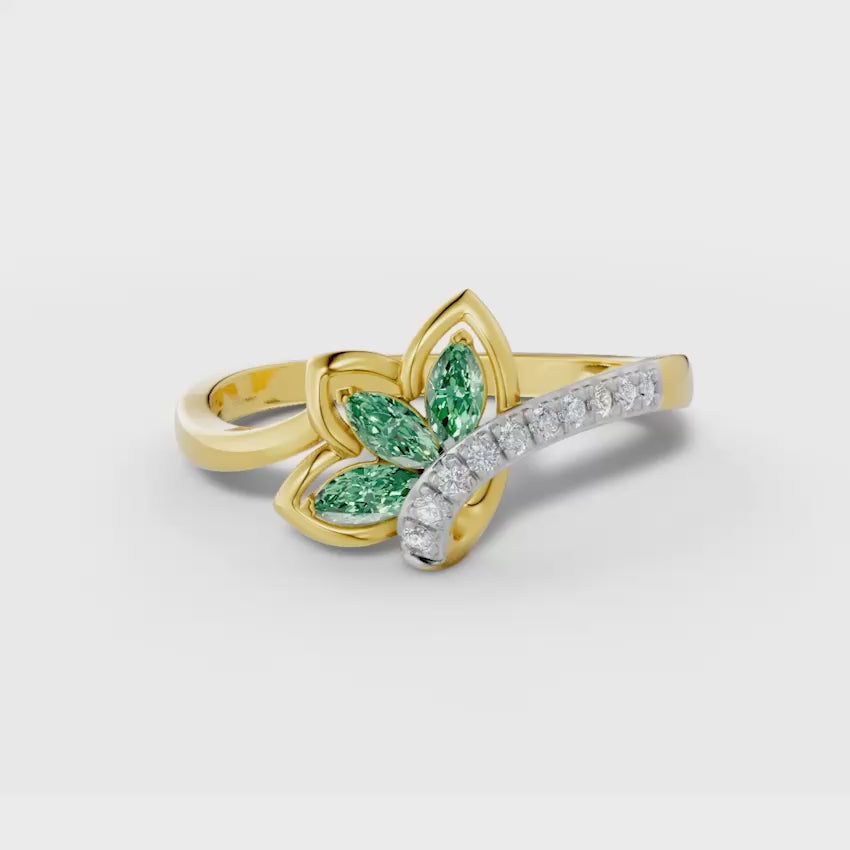 Olive Leaf Green Gemstone Diamond Ring