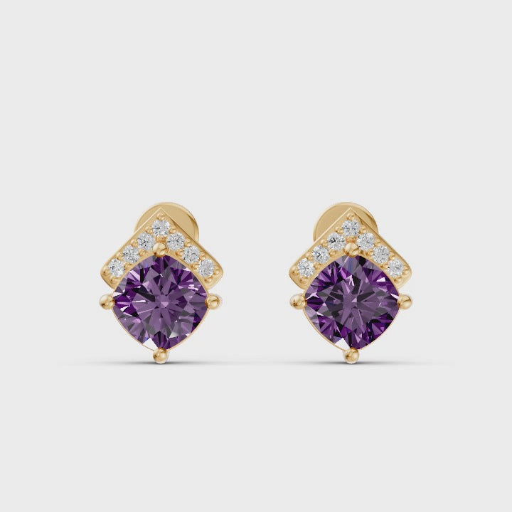 Violet Prism Gemstone Diamond Studs
