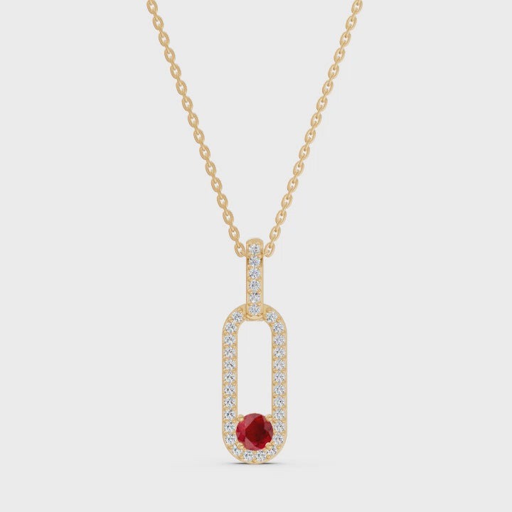 Paperclip Gemstone and Diamond Pendant