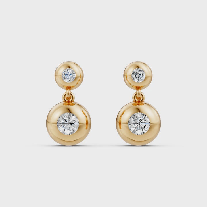 Double Gold Bead Diamond Earrings