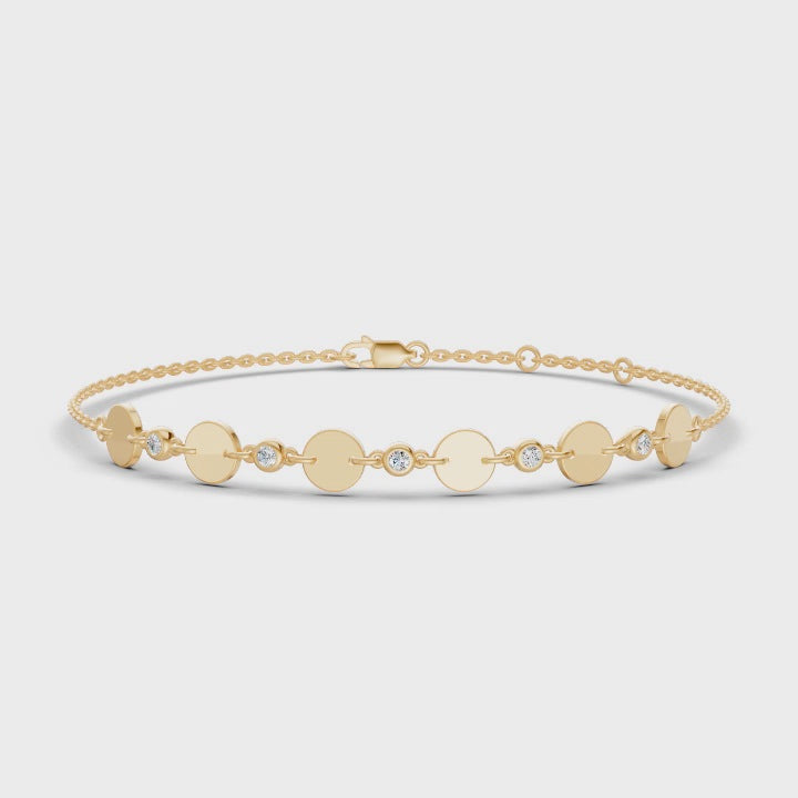 Gold Disc And Diamond Station Bracelet