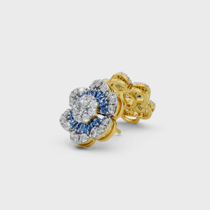 Floral Halo Gemstone Diamond Earrings